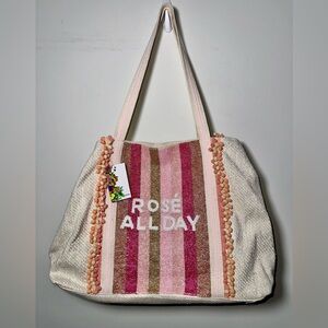 NWT AMERICA & BEYOND Beaded Beach Tote - “Rosé All Day”